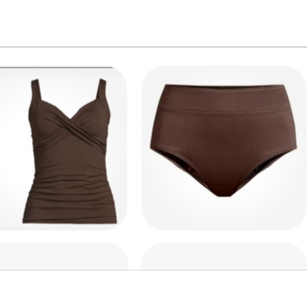 land's end swimsuit 18w rich coffee brown tankini top high waisted bikini bottom